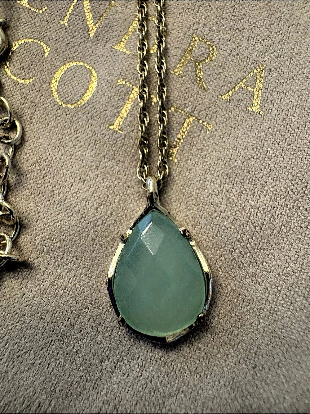 Kendra Scott Retired Kiri Necklace & Allison Earrings Chalcedony Gold Set - Picture 3 of 7